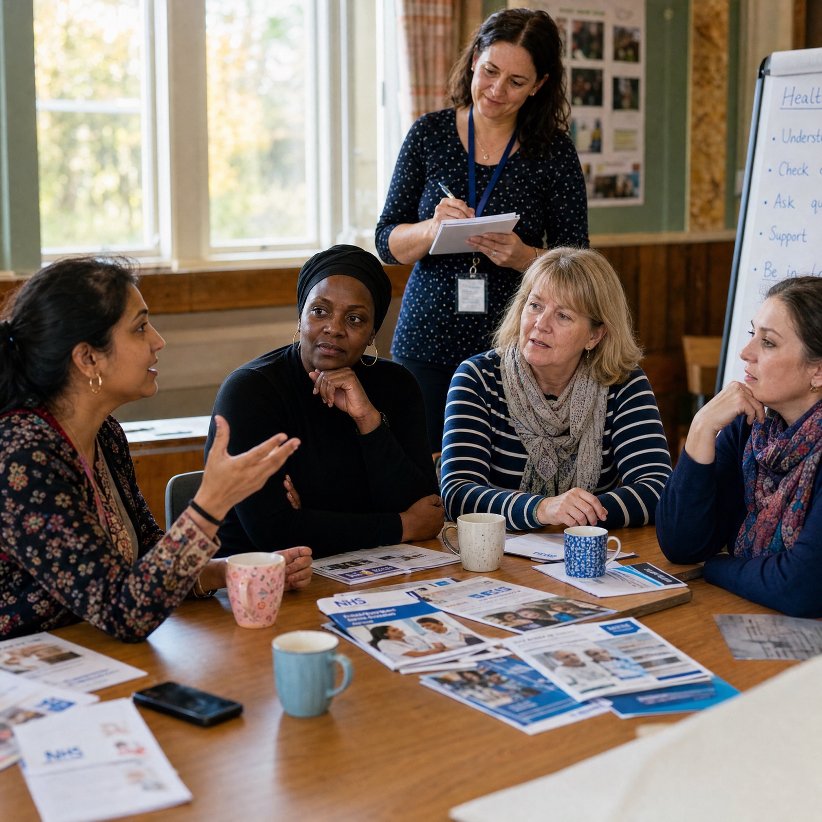 Older adults sharing conversation over tea in an Edinburgh community hall